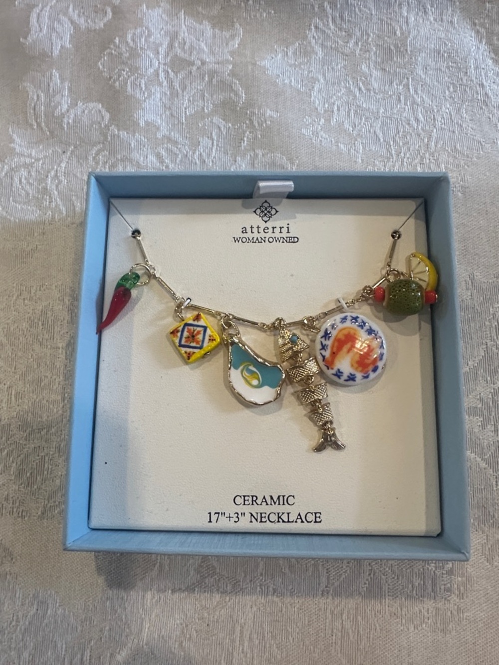 Atterri Multicolor Ceramic Charm Necklace - Blue Box